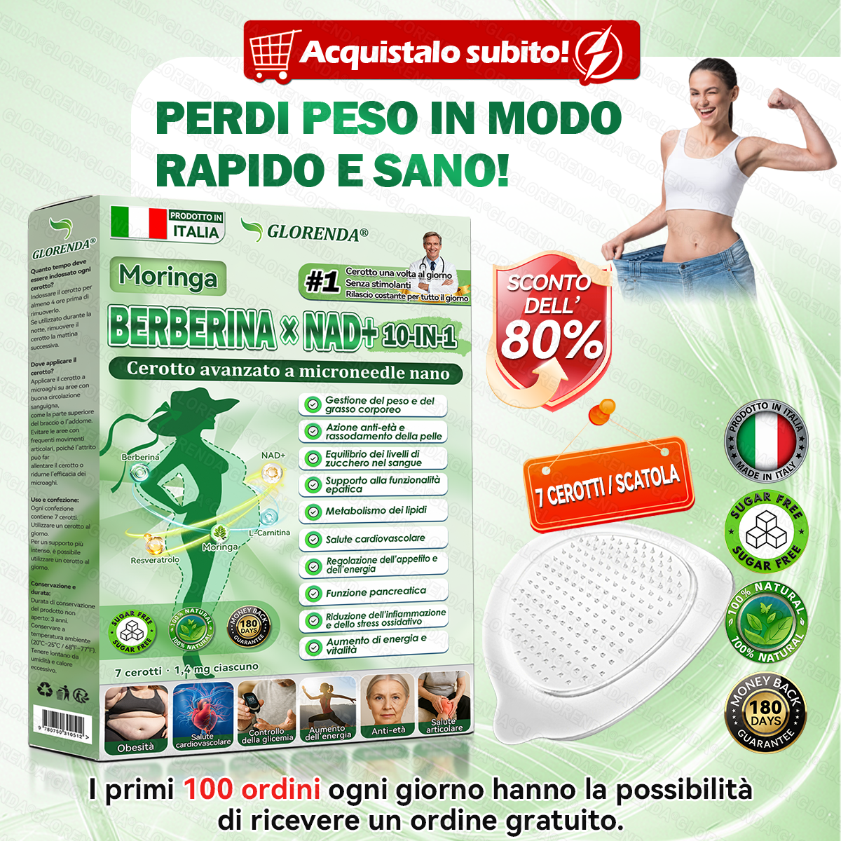 𝐎𝐟𝐟𝐢𝐜𝐢𝐚𝐥 𝐒𝐭𝐨𝐫𝐞 | 🔥 Più di 10 scatole! Sconto del 30%! Il patch GLORENDA® Moringa · Berberina × NAD+ 10-in-1, testato e sicuro, supporta il peso, la glicemia, la digestione e l'energia con 4-6 patch per risultati duraturi!